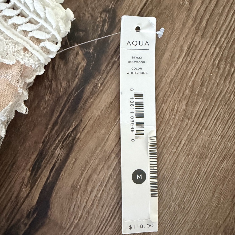 Aqua White Floral Lace Overlay Nude Mini Dress - Picture 2 of 8